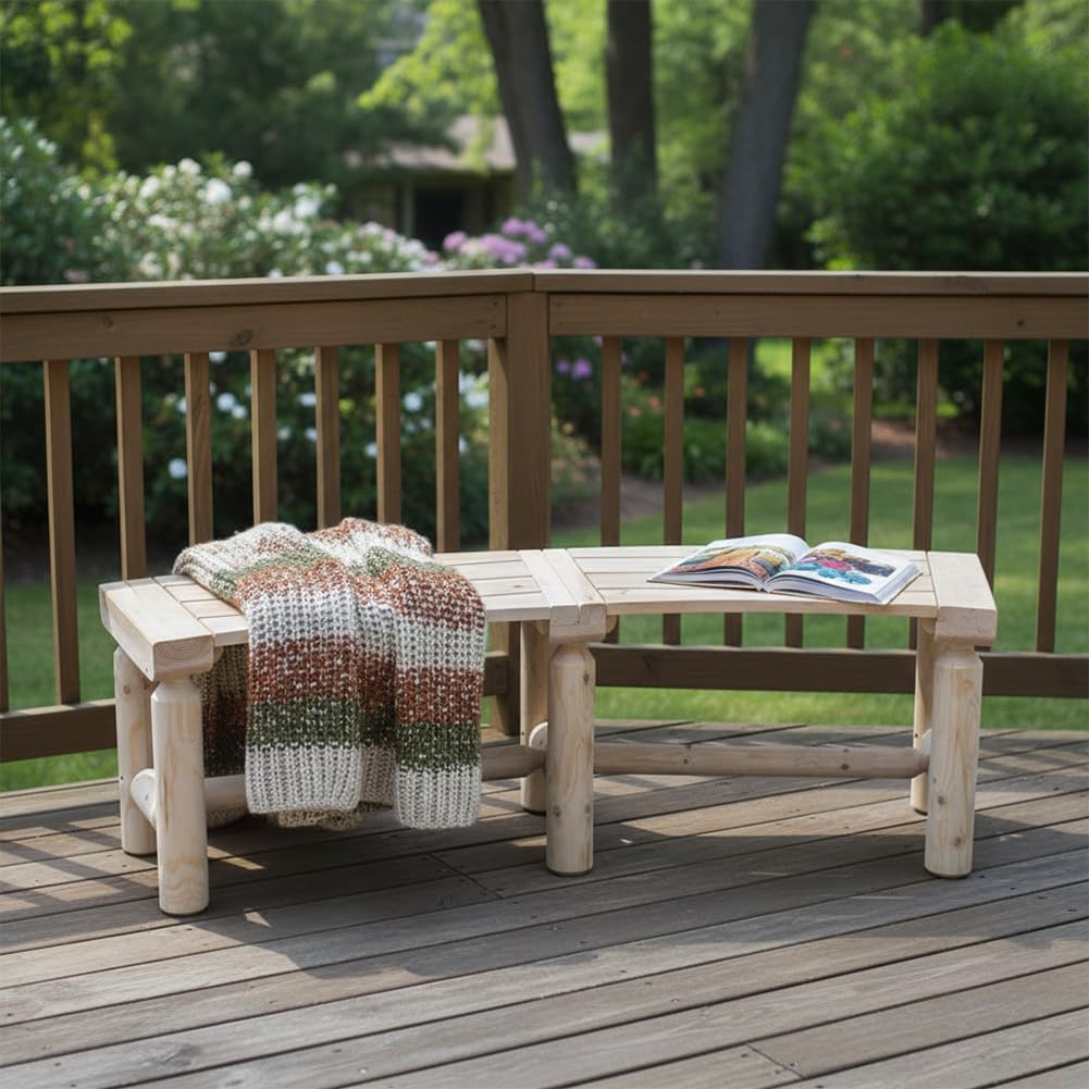 Curved Fire Pit Bench Solid Wood Backless Outdoor Seating