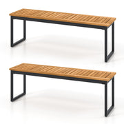 Acacia Wood Outdoor Dining Bench Set of 2 with Metal Legs