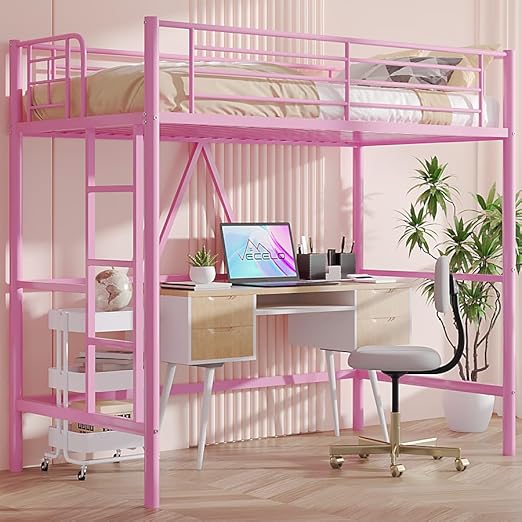 Twin Metal Loft Bed with Ladder and Safety Guardrail