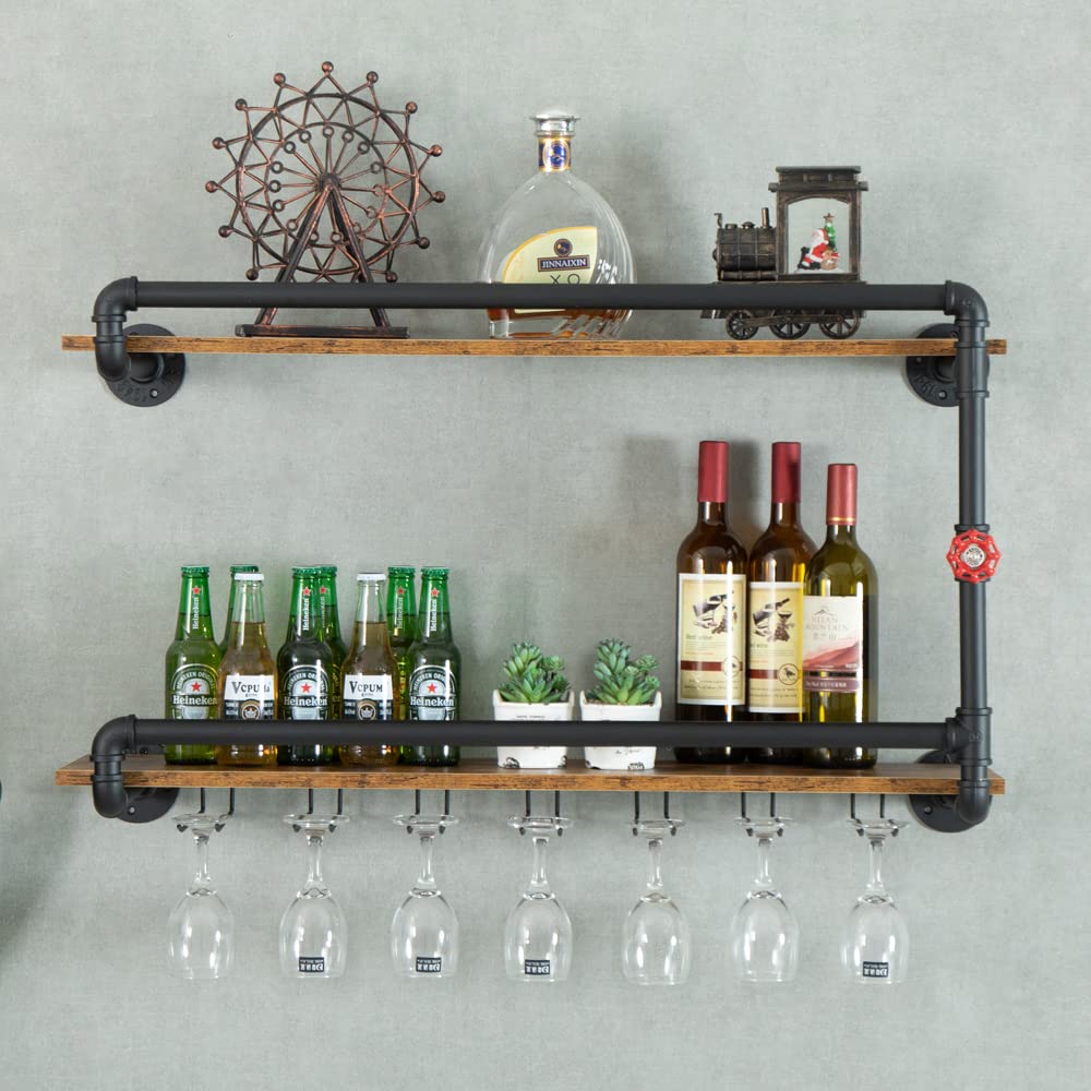 Wall-Mounted Wine Rack with Glass Holder