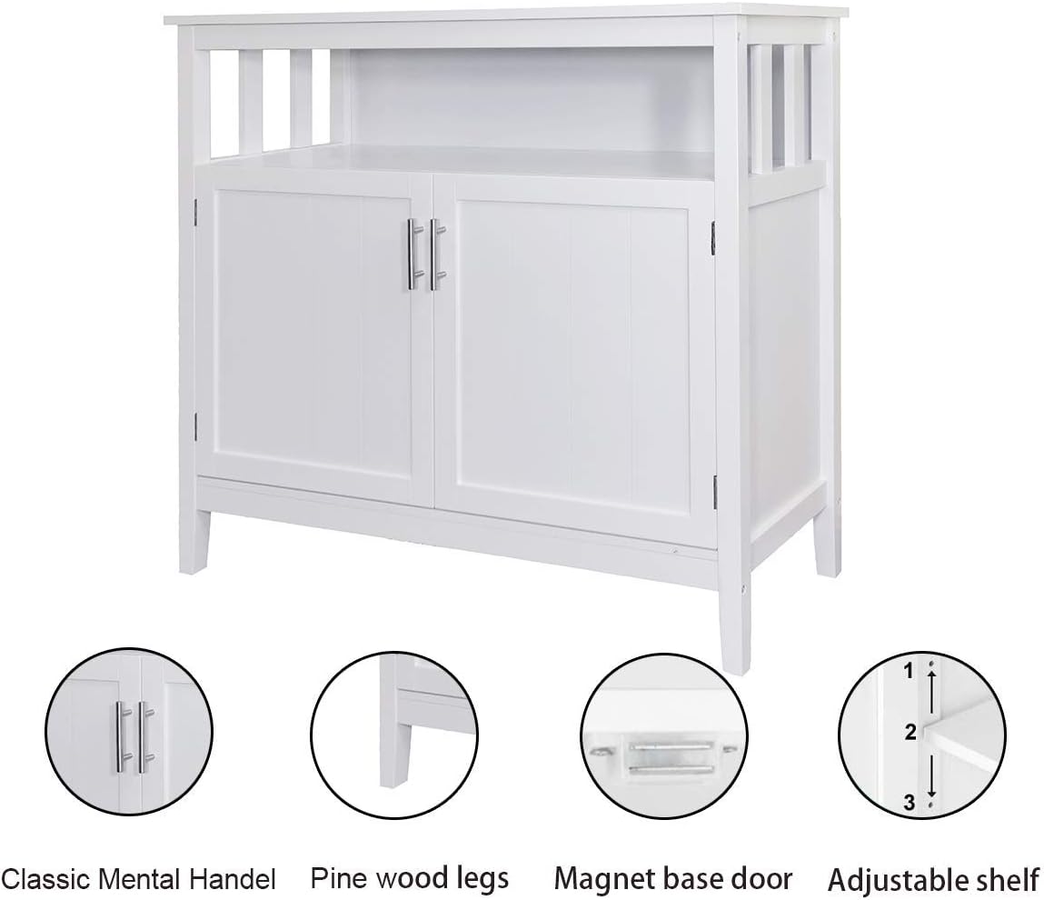 White Kitchen Buffet Cabinet with Adjustable Shelves