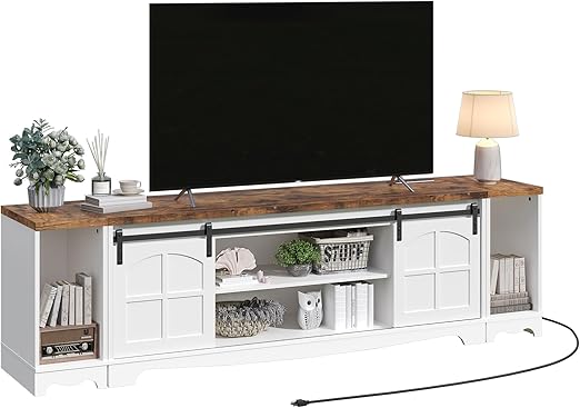 Farmhouse TV Stand for 85 Inch TV with Charging Station
