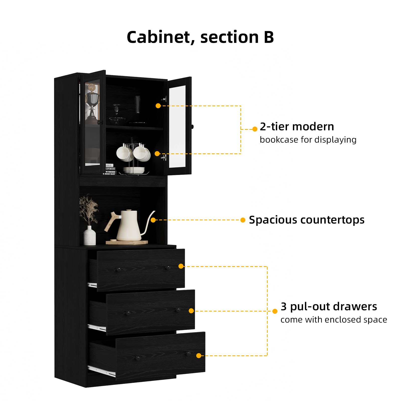 Modular Storage Cabinet System with Glass Doors and Drawers