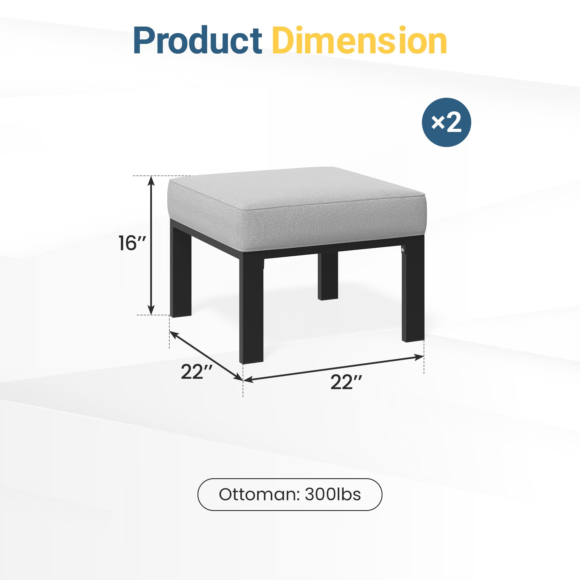 Metal Outdoor Ottoman Set of 2 with Cushions