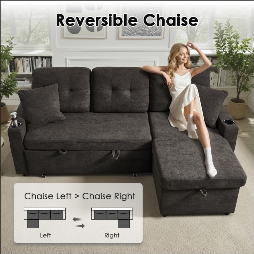 Reversible Sectional Sleeper Sofa with Storage Chaise
