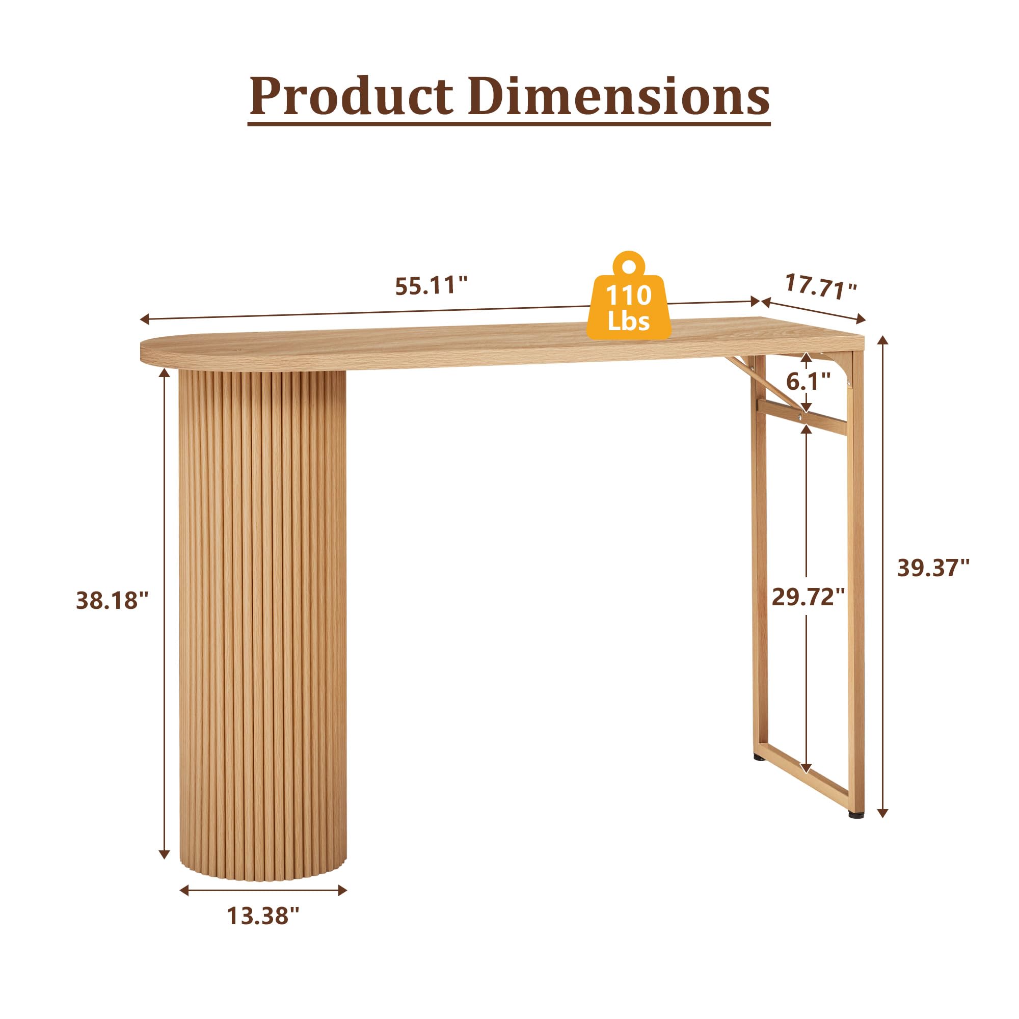Counter Height Bar Table with Fluted Wood Leg
