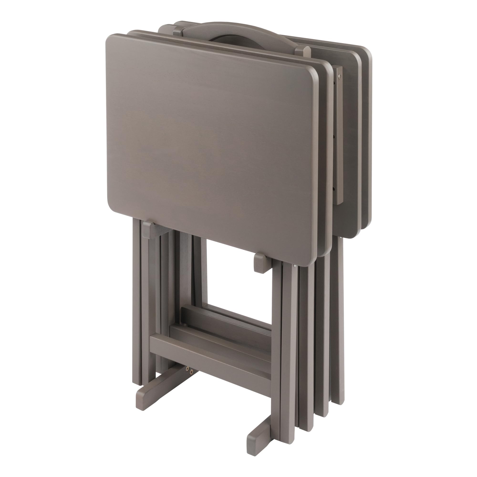 4 Snack Tables with Storage Stand Oyster Gray