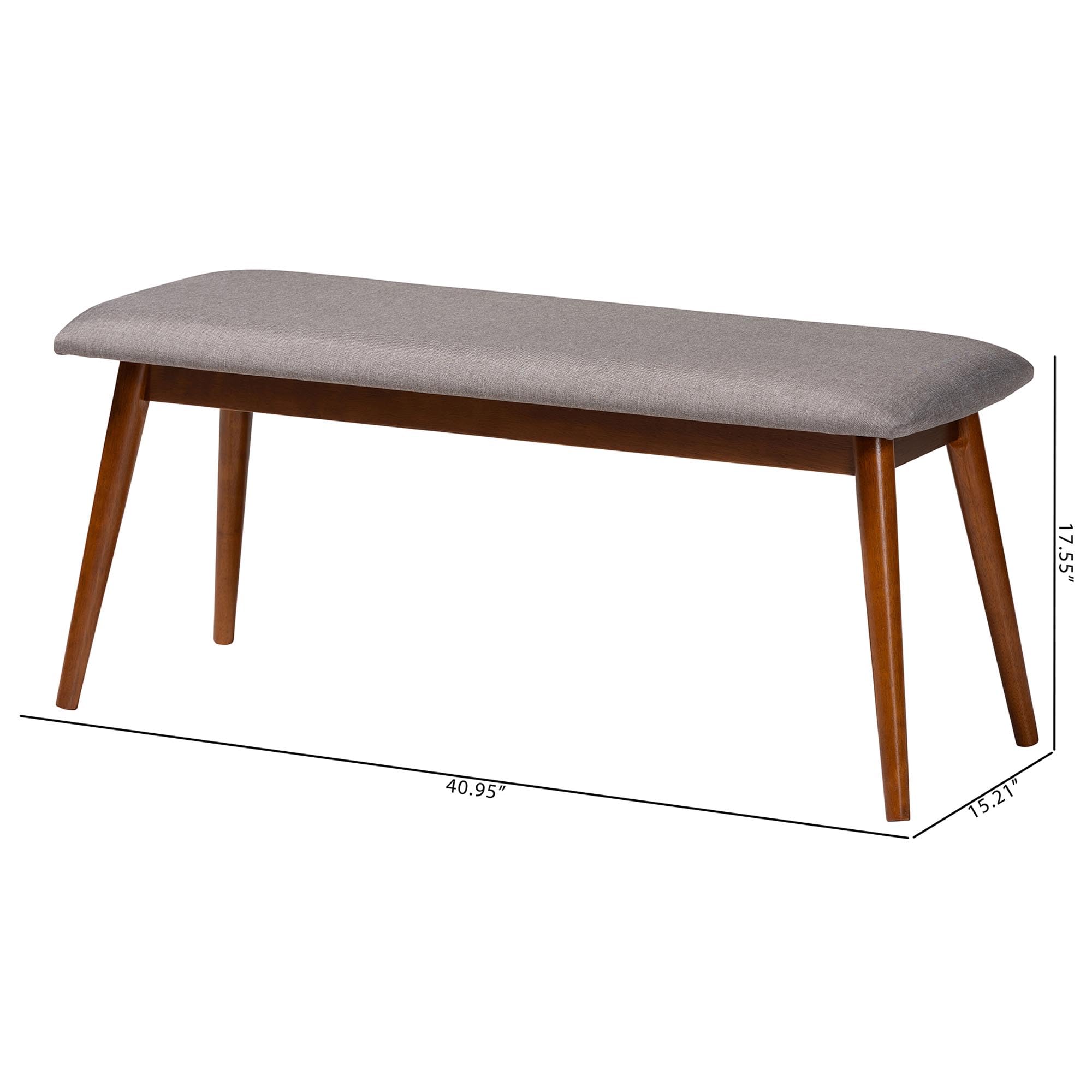 Mid-Century Modern Dining Bench Light Grey Fabric Oak Wood