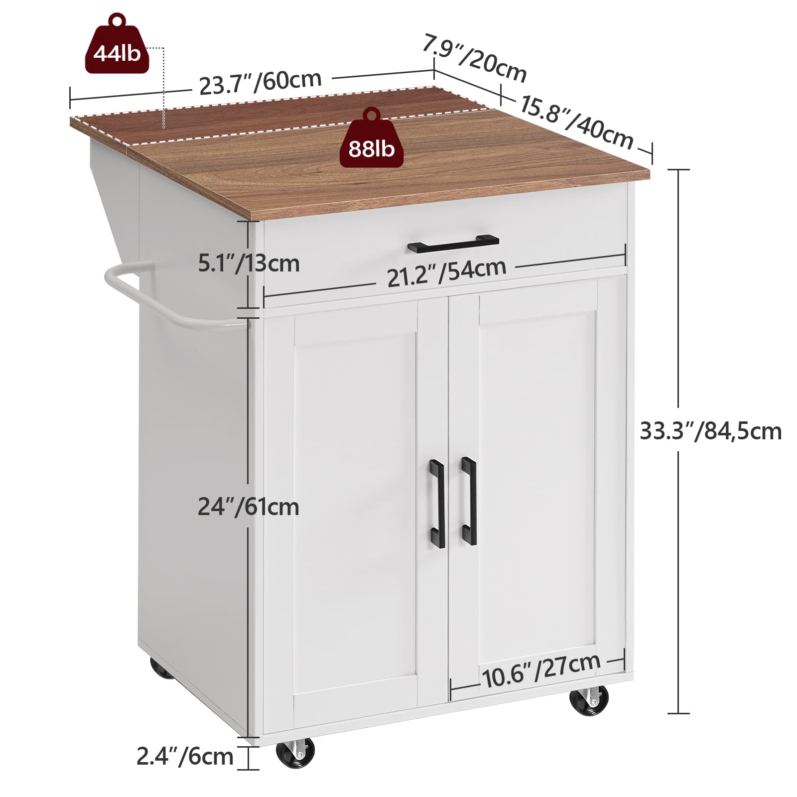 Kitchen Island Cart on Wheels with Drop Leaf and Storage