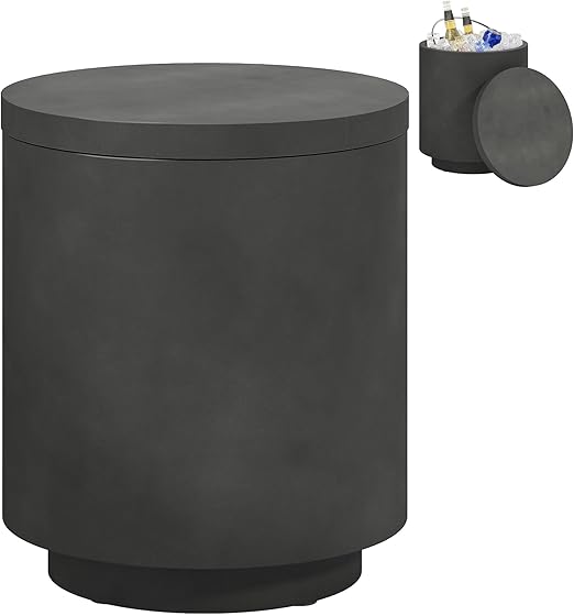 Outdoor Side Table Round Concrete Finish Light Gray