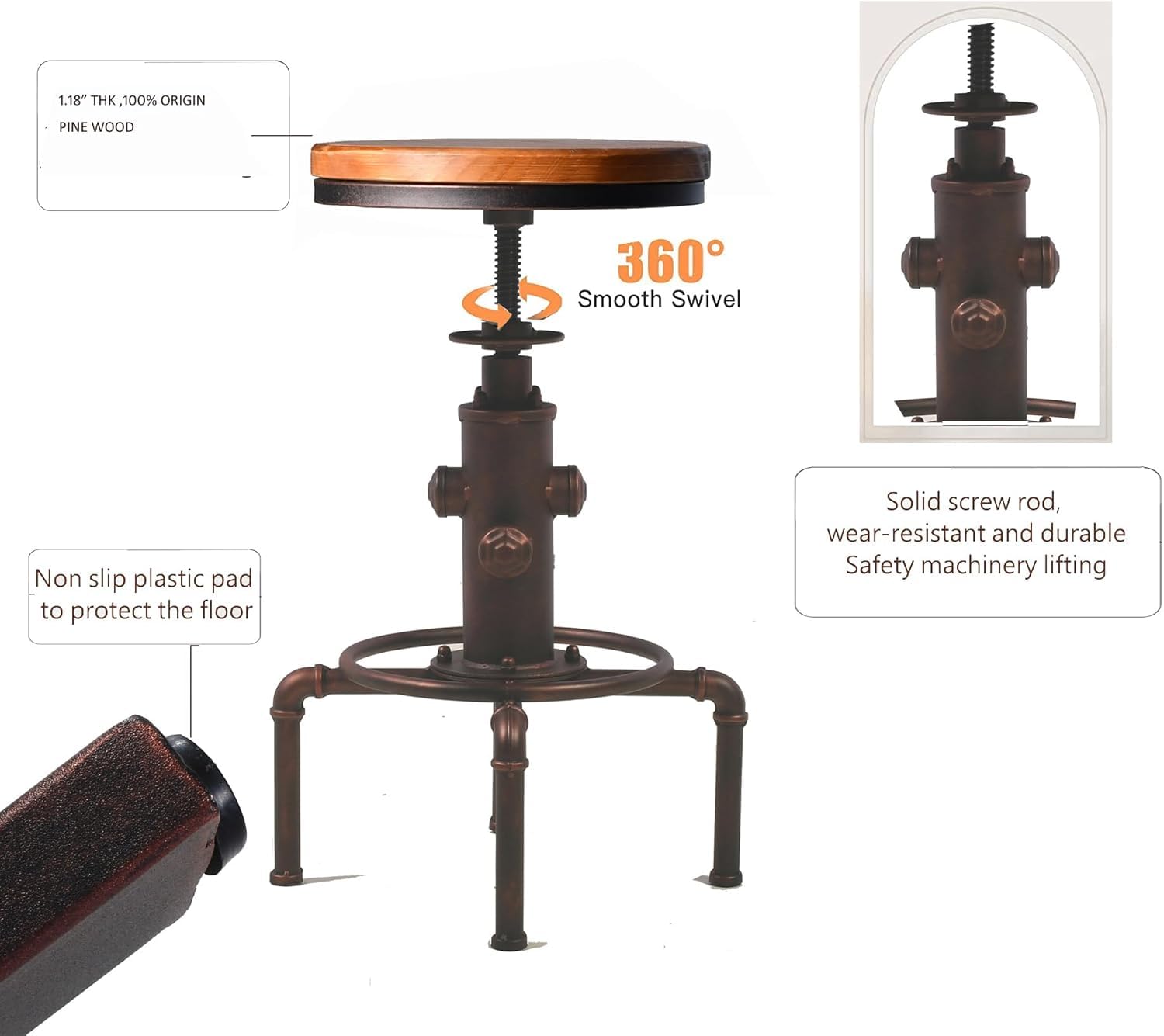 Industrial Pub Table Set with Adjustable Stools