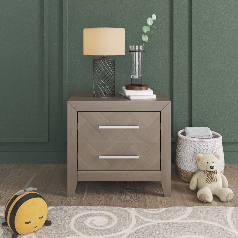 2-Drawer Nightstand with Herringbone Design