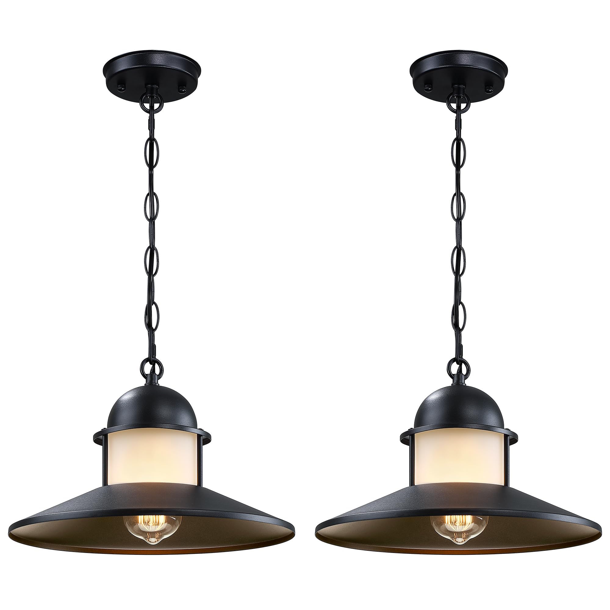 Outdoor Pendant Light 2 Pack Matte Black with Frosted Glass