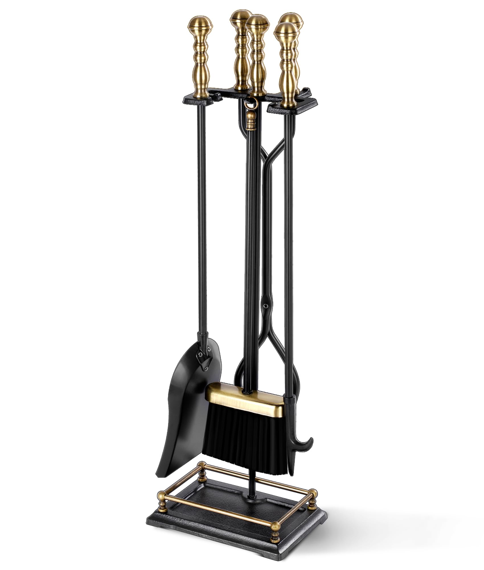 5-Piece Fireplace Tool Set with Brass Handles