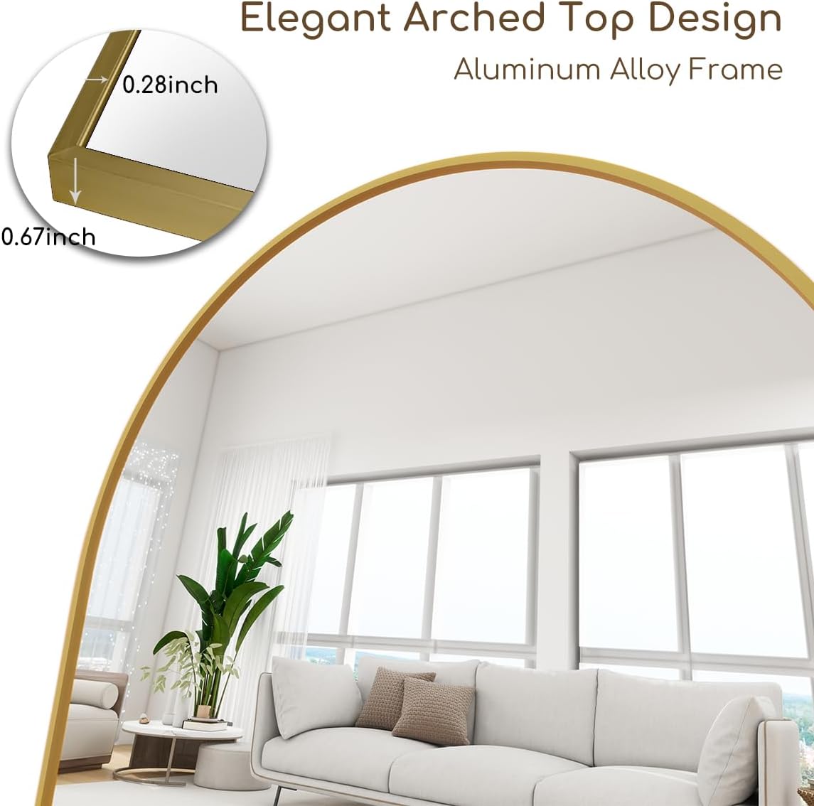 Arched Full Length Mirror 70x26 Gold Aluminum Frame