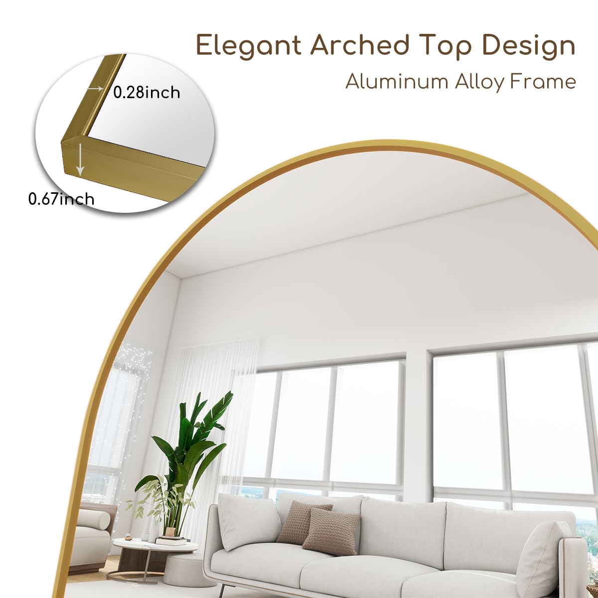 Arched Full Length Mirror 70x26 Gold Aluminum Frame