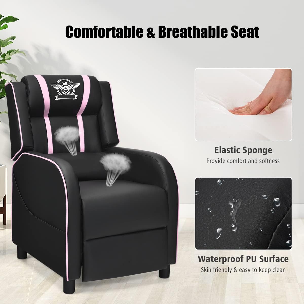 GORELAX Modern Massage Gaming Recliner Chair, PU Leather Home Theater Recliner Chairs w/Footrest and Massage, Racing Style Sofa Chair for Living Bedroom Gaming Room
