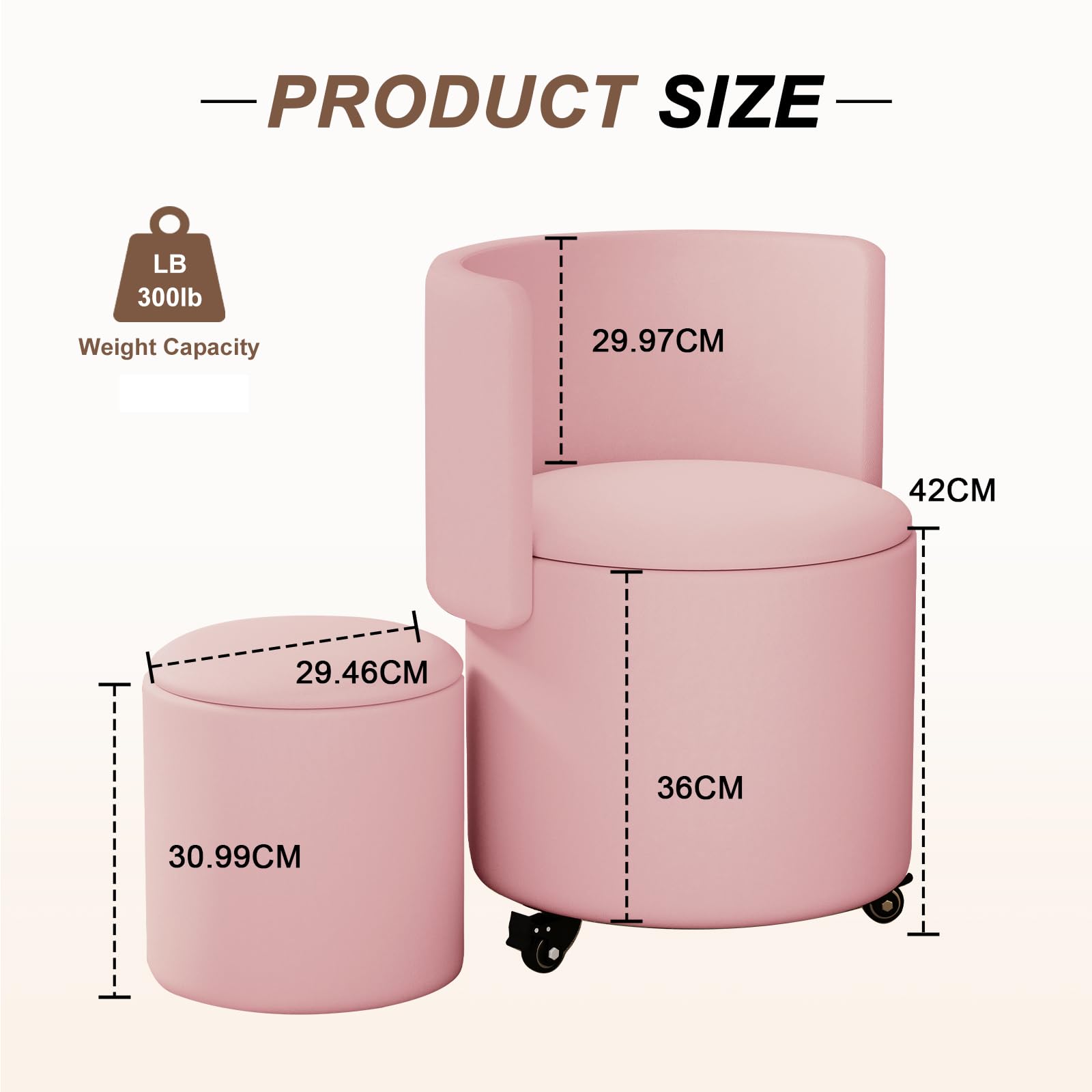 Rolling Round Vanity Chair with Storage