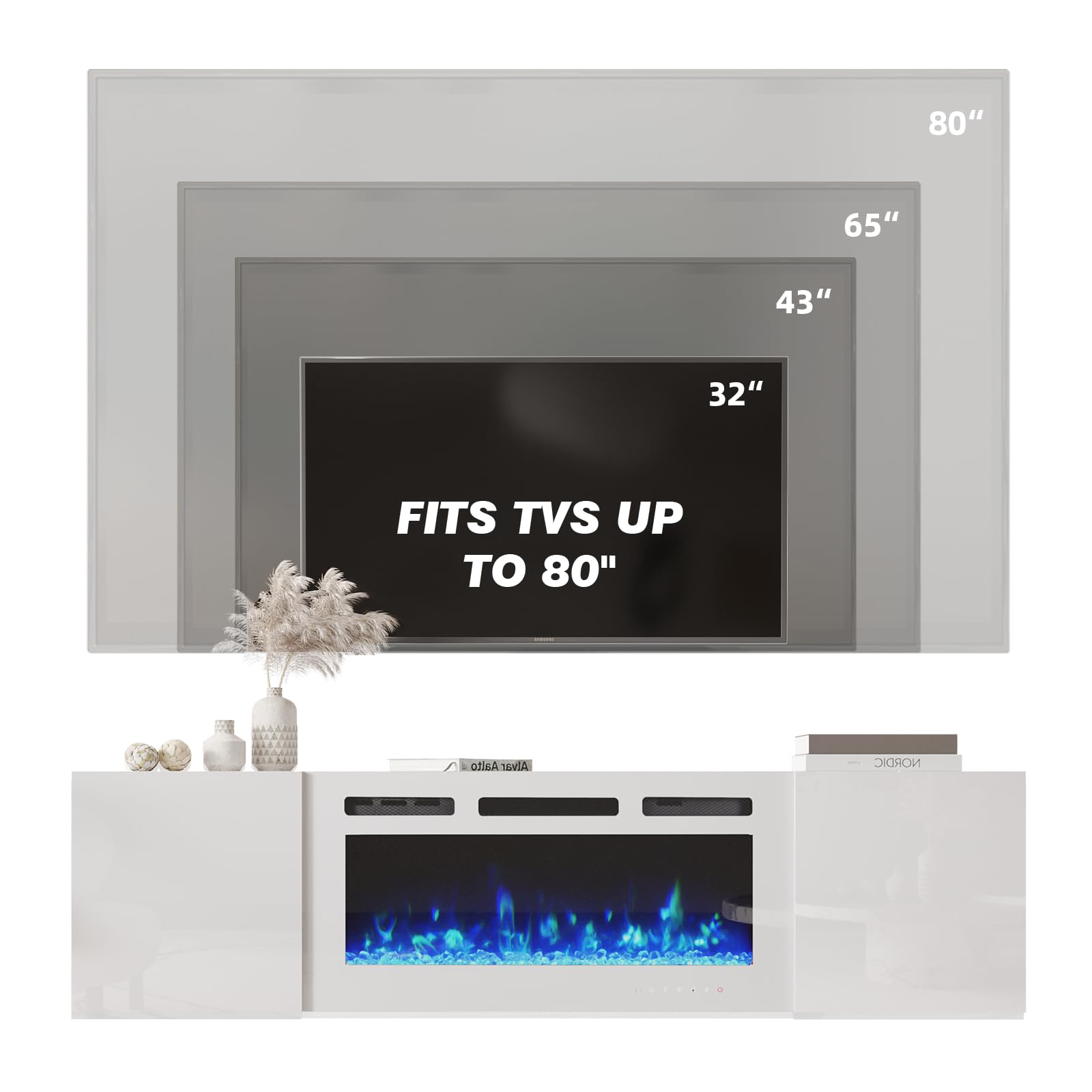 70" Floating TV Stand with Electric Fireplace