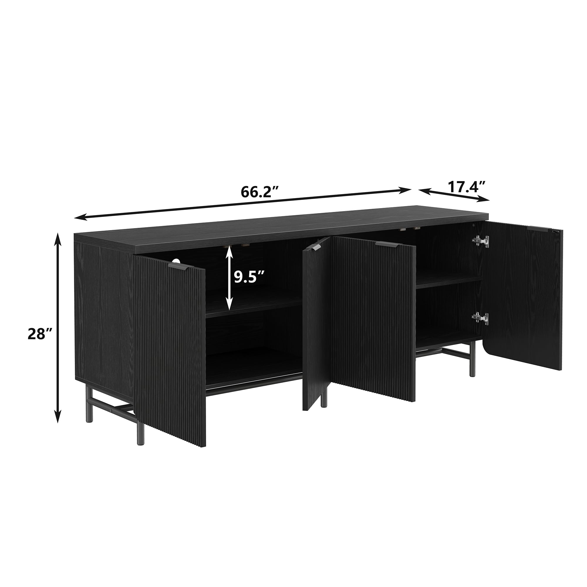 66.2" Fluted Buffet Cabinet with 4 Doors and Shelves