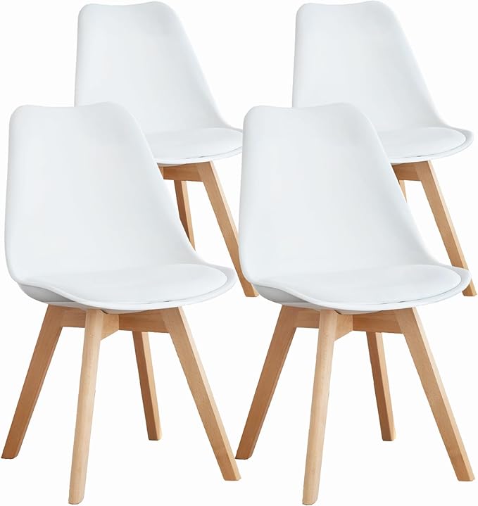 Mid-Century Modern Dining Chairs Set of 4 with PU Leather Cushion
