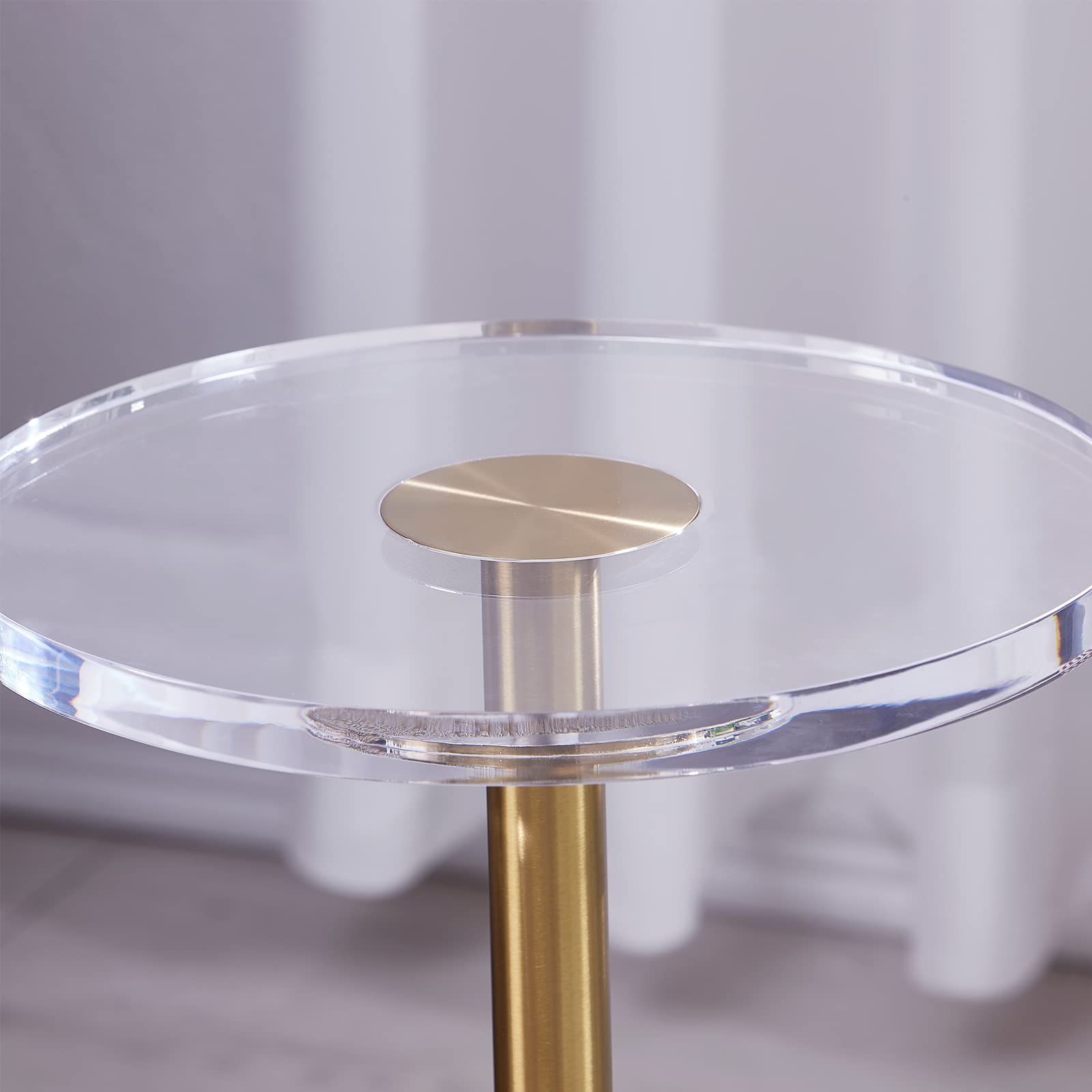 Acrylic Side Table with Gold Post - Clear Round End Table