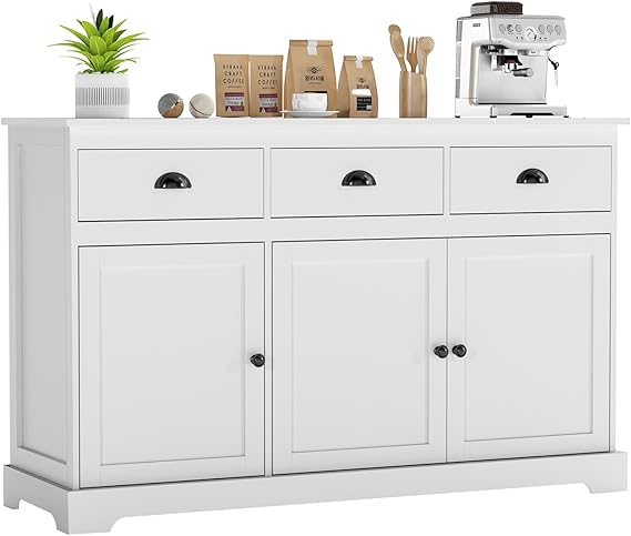 Grey Sideboard Buffet Cabinet with 3 Drawers and 2 Doors
