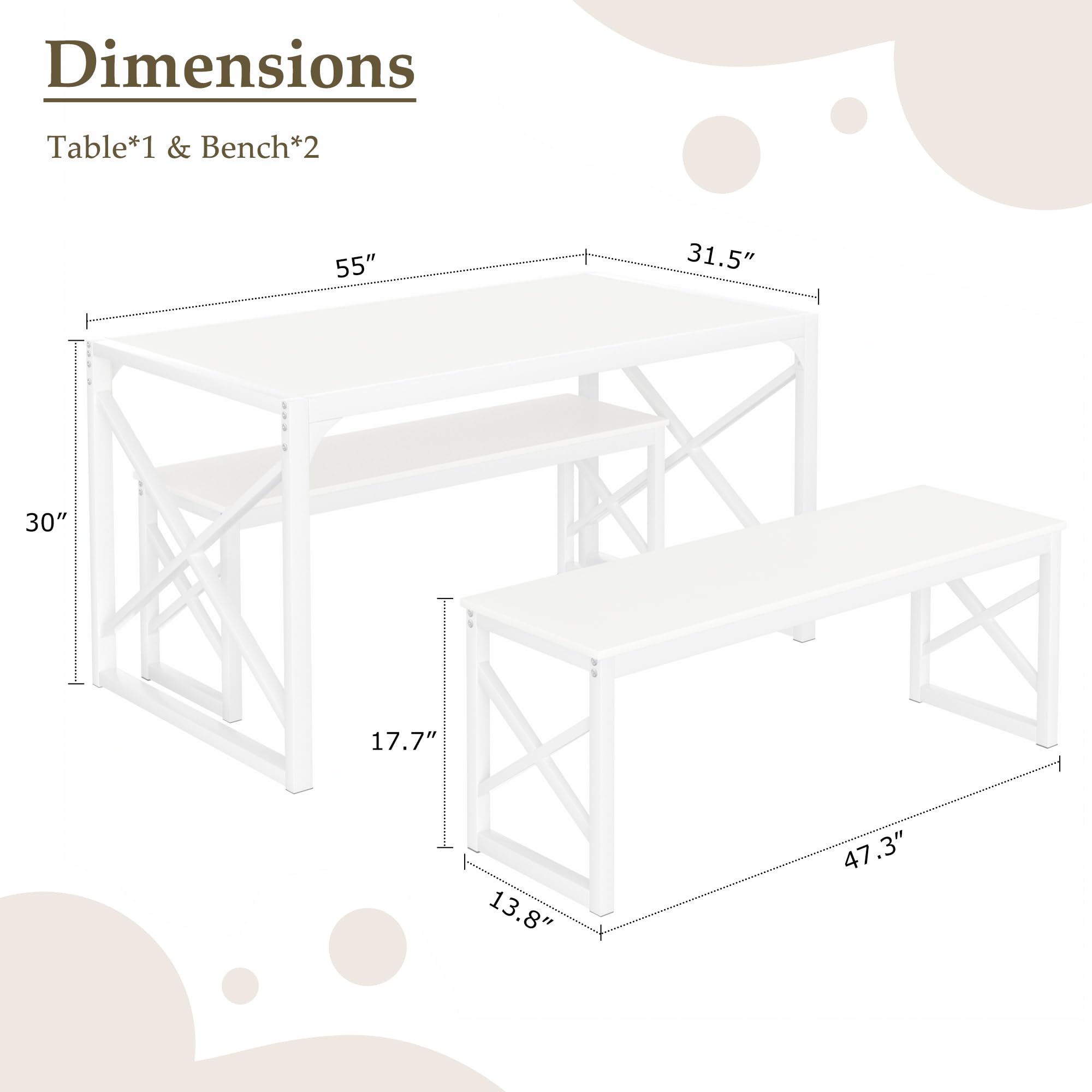 55" Dining Table Set with 2 Benches