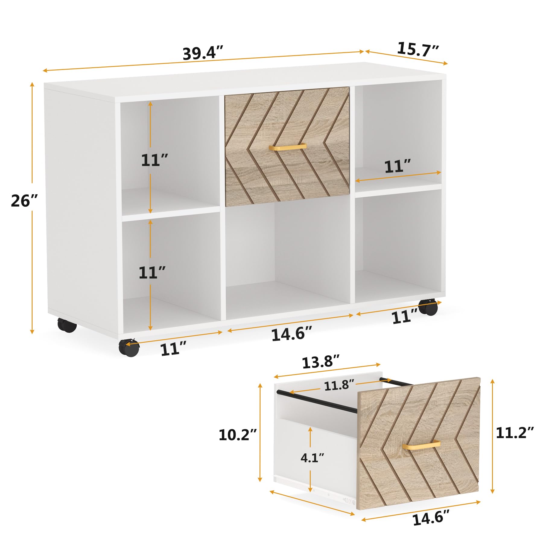 2 Drawer Mobile File Cabinet with Storage Shelves