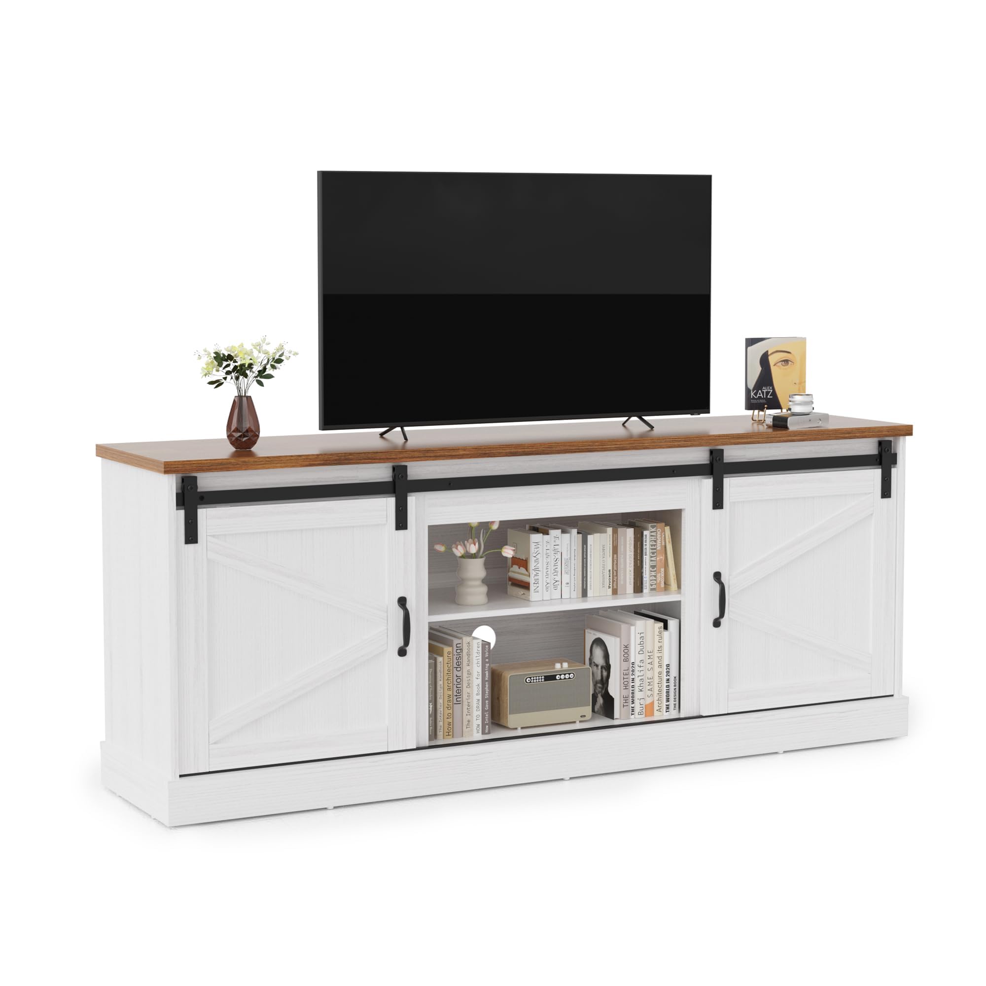 TV Stand for 75-80 Inch TV with Sliding Barn Doors