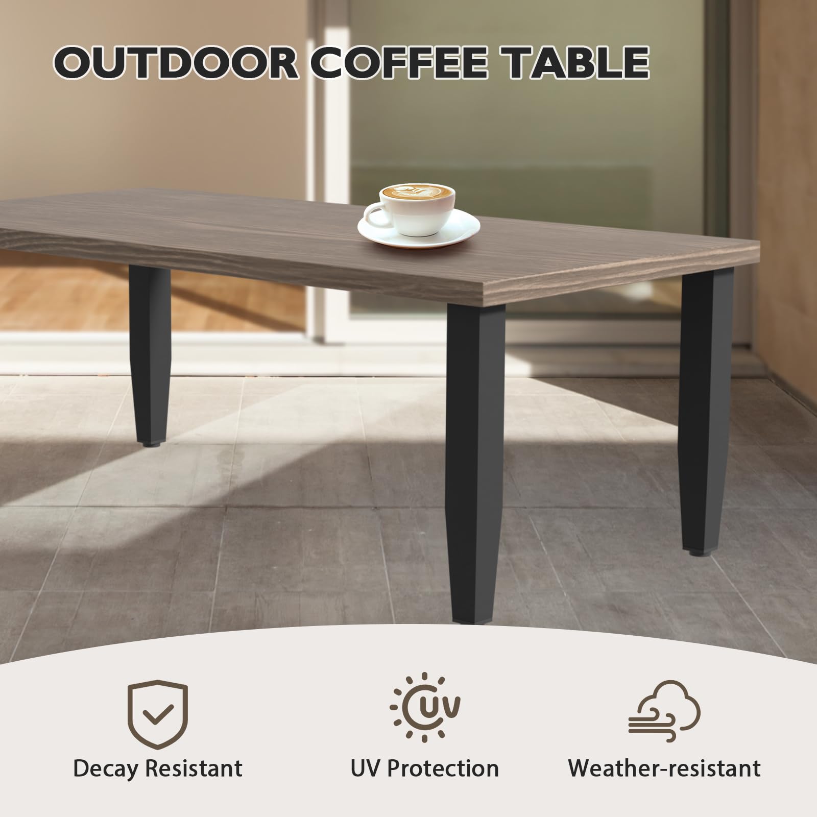 Modern Outdoor Patio Coffee Table with Wood Grain Top