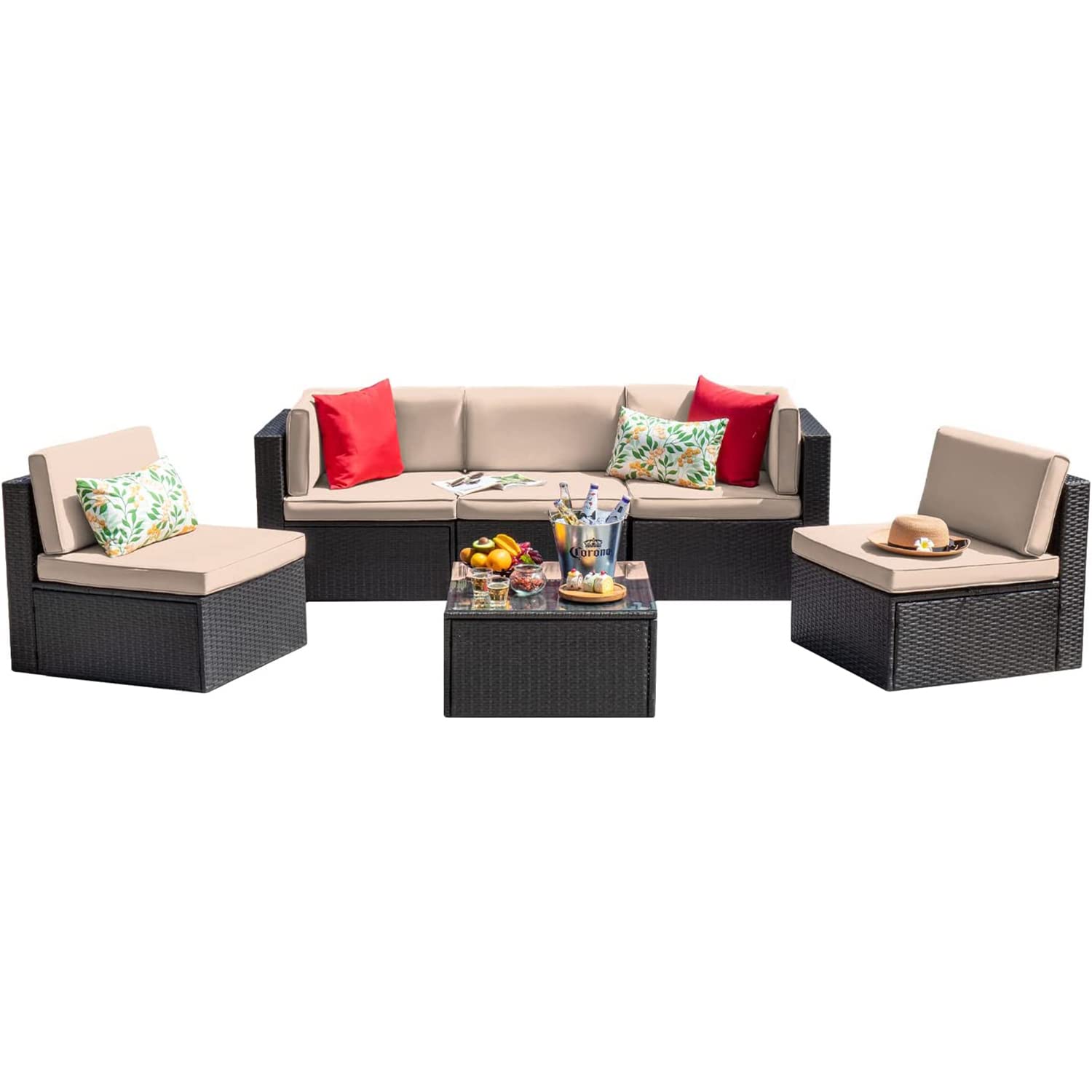 6-Piece Outdoor Sectional Rattan Sofa Set