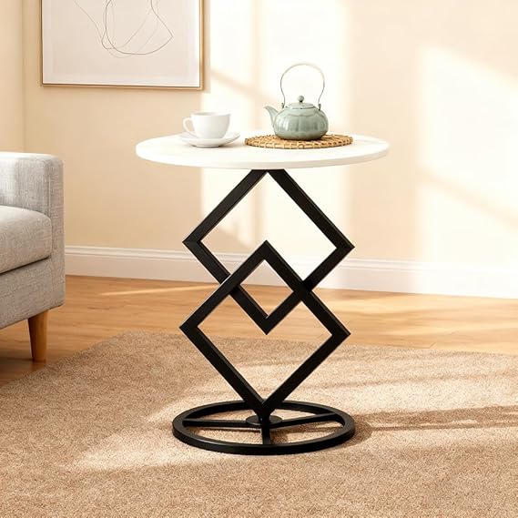 Round Marble Side Table with Metal Base