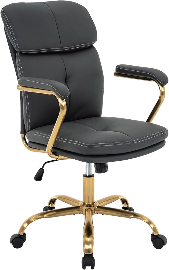Modern Upholstered Mid-Back Office Chair with Arms