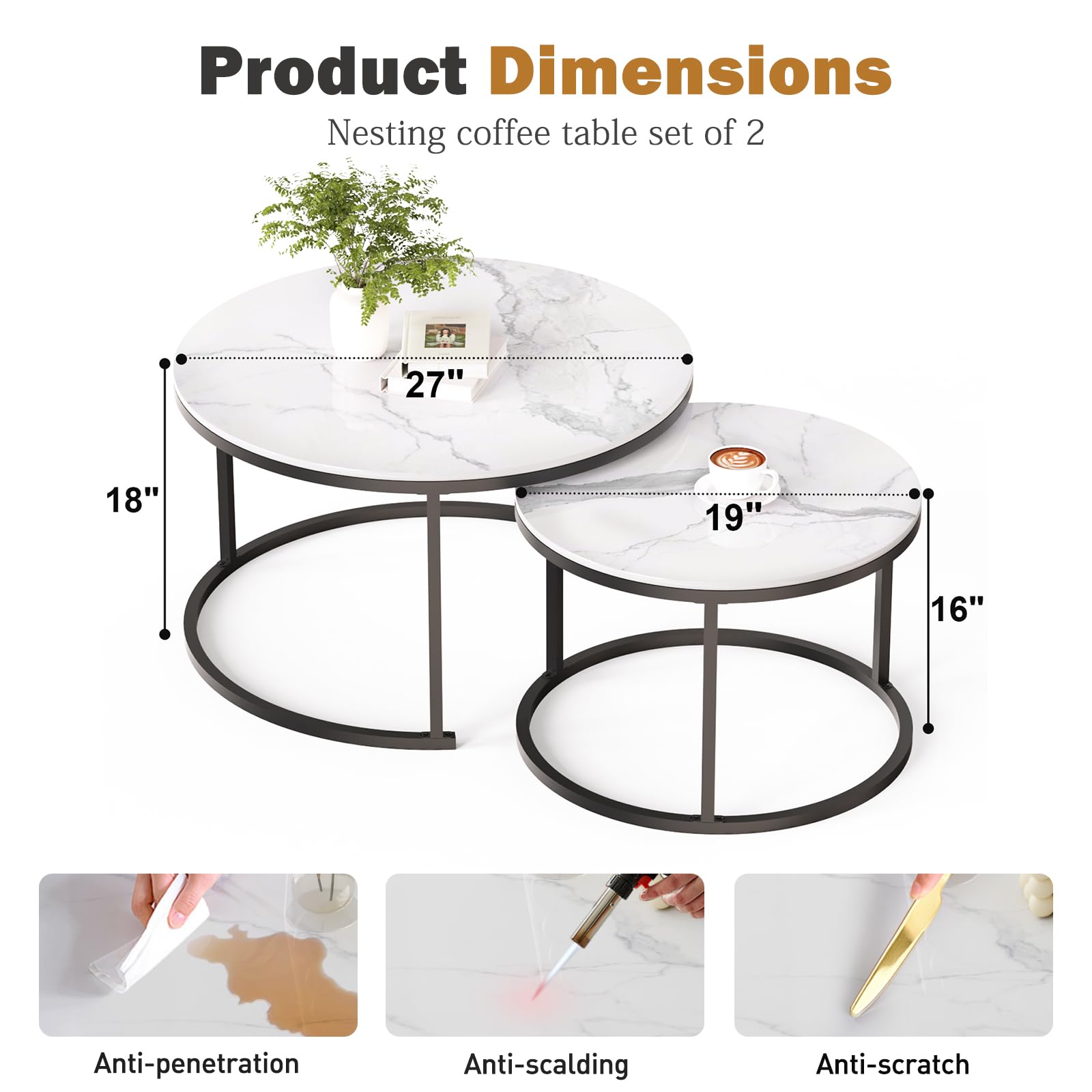 Round Nesting Coffee Table Set of 2 with Sintered Stone Top