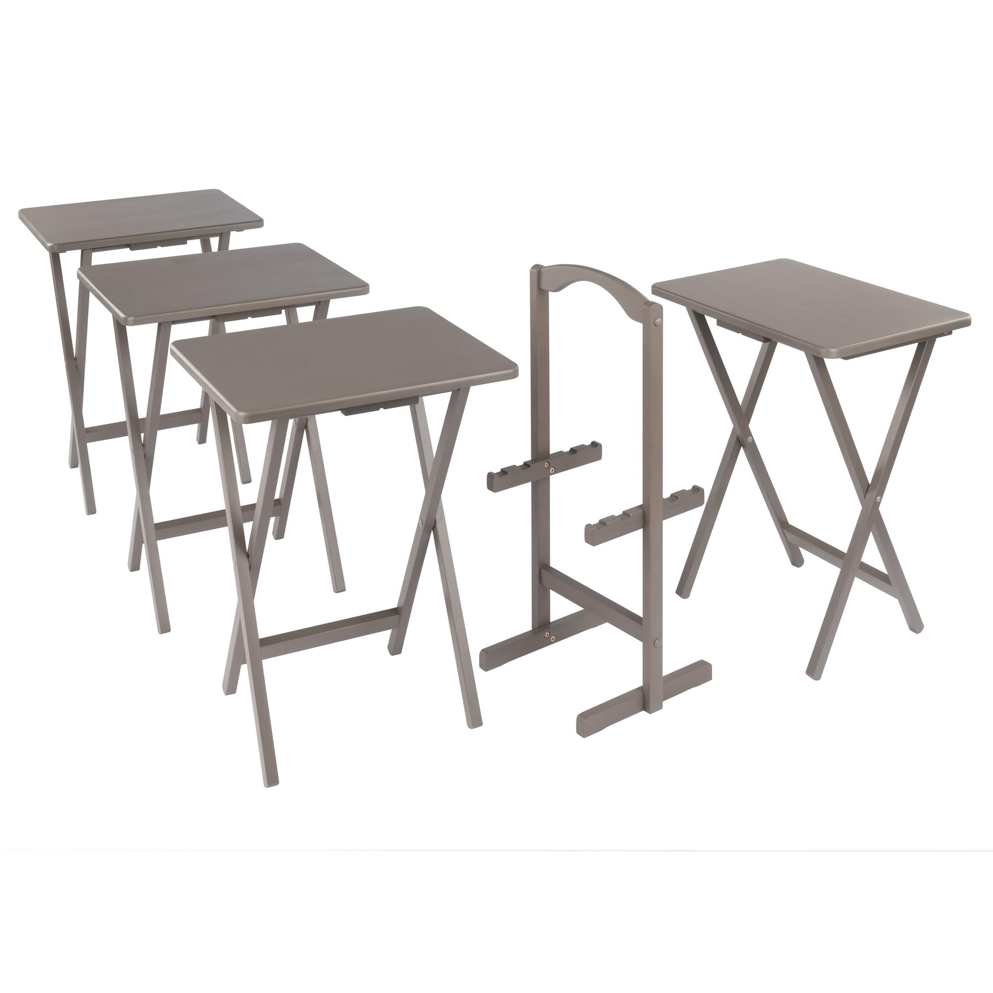 4 Snack Tables with Storage Stand Oyster Gray