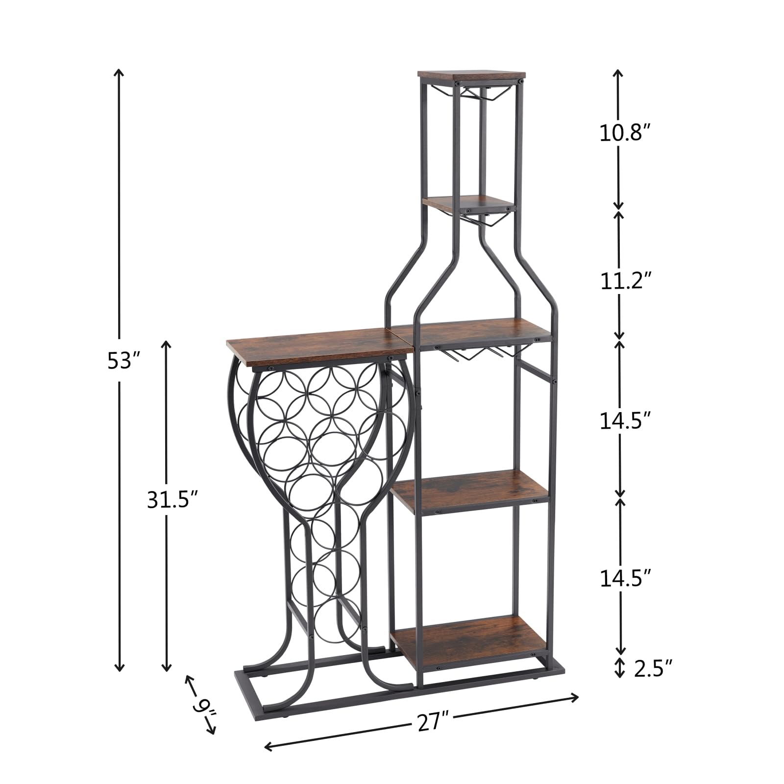 5-Tier Wine Rack Freestanding Floor 11 Bottles