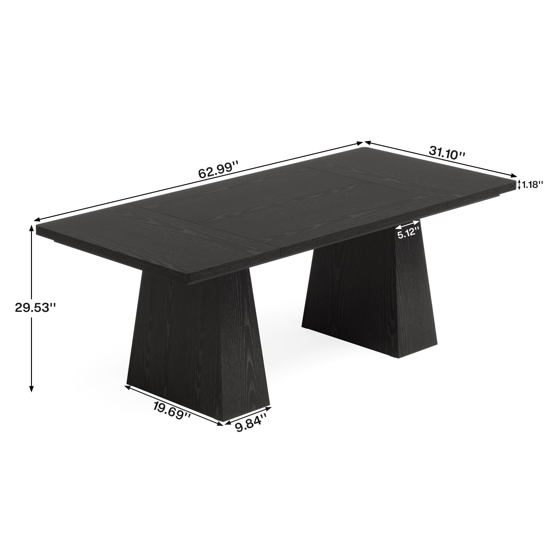 63 Inch Executive Desk Double Pedestal Black