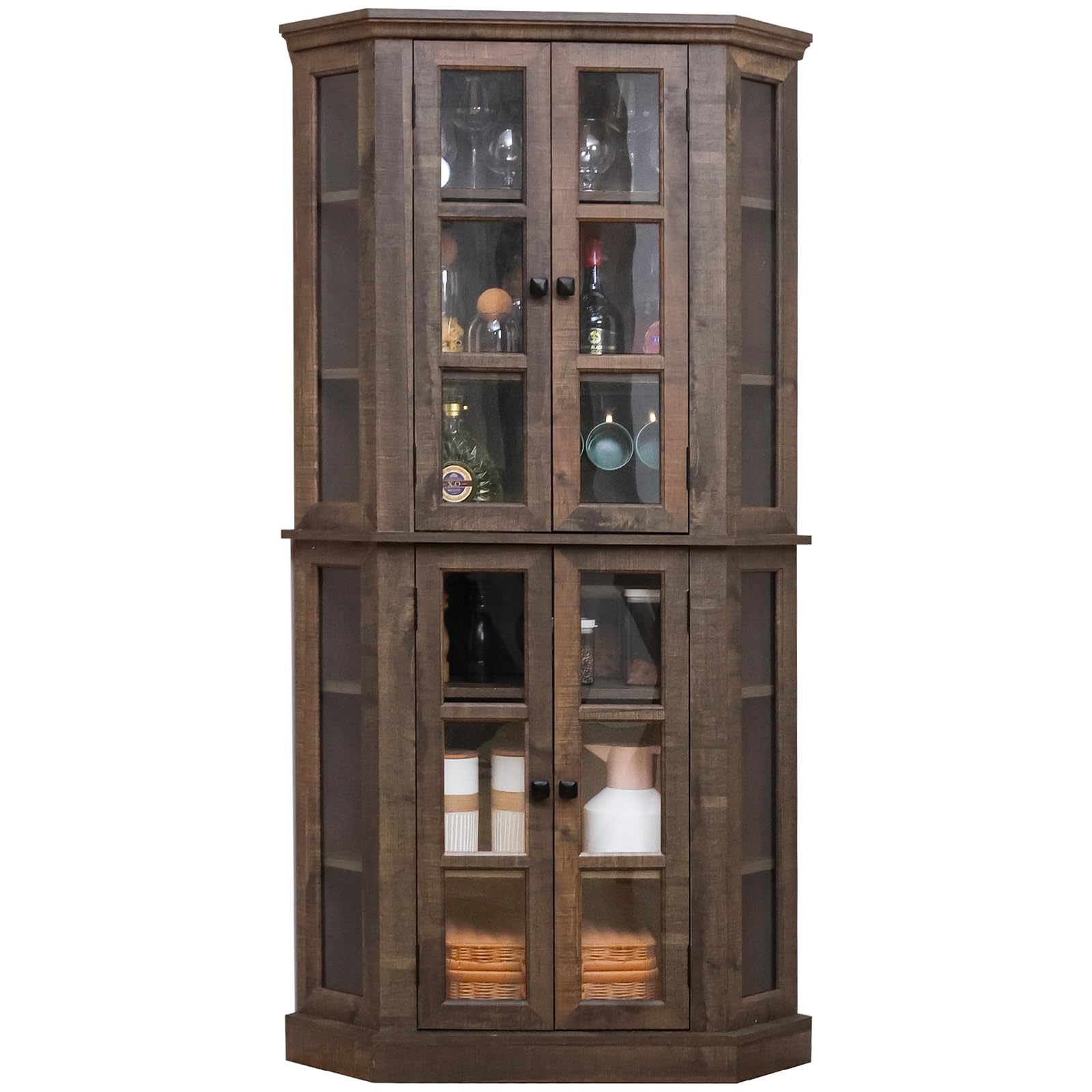 67 Inch Corner Curio Cabinet with Glass Doors