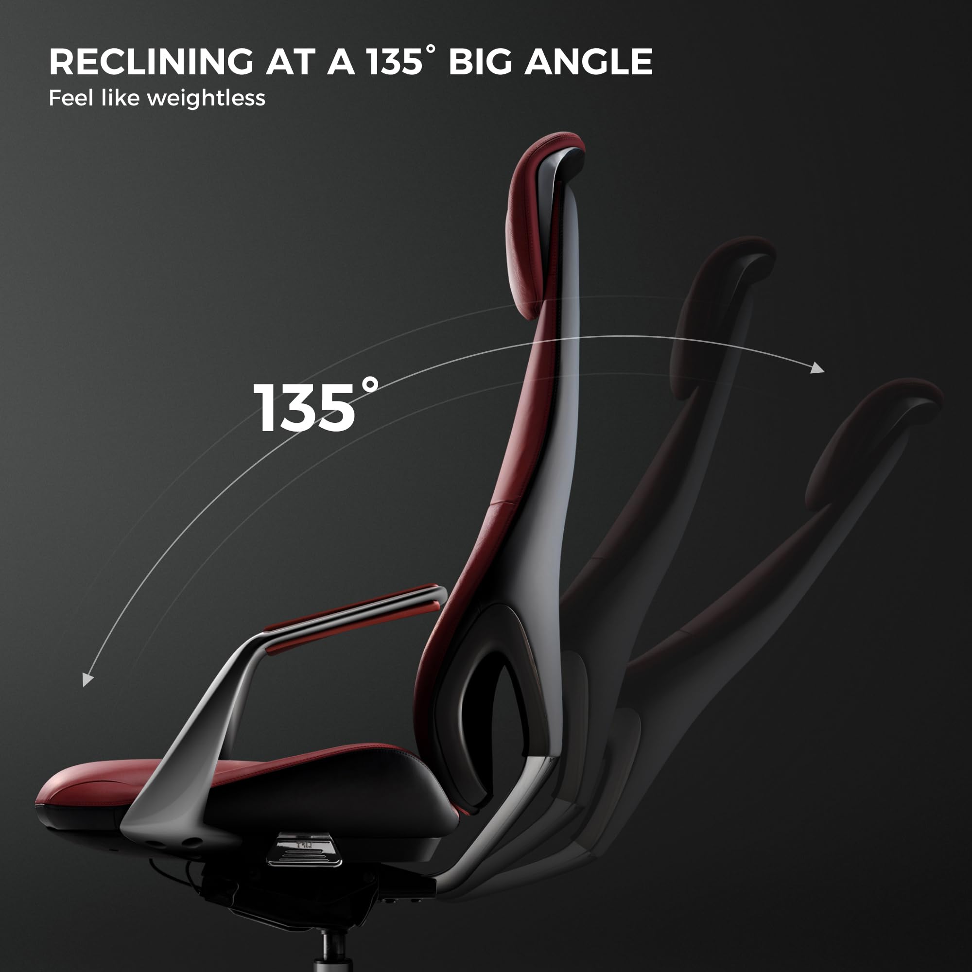 Luxury Executive Office Chair Genuine Leather High Back Ergonomic Reclining Red