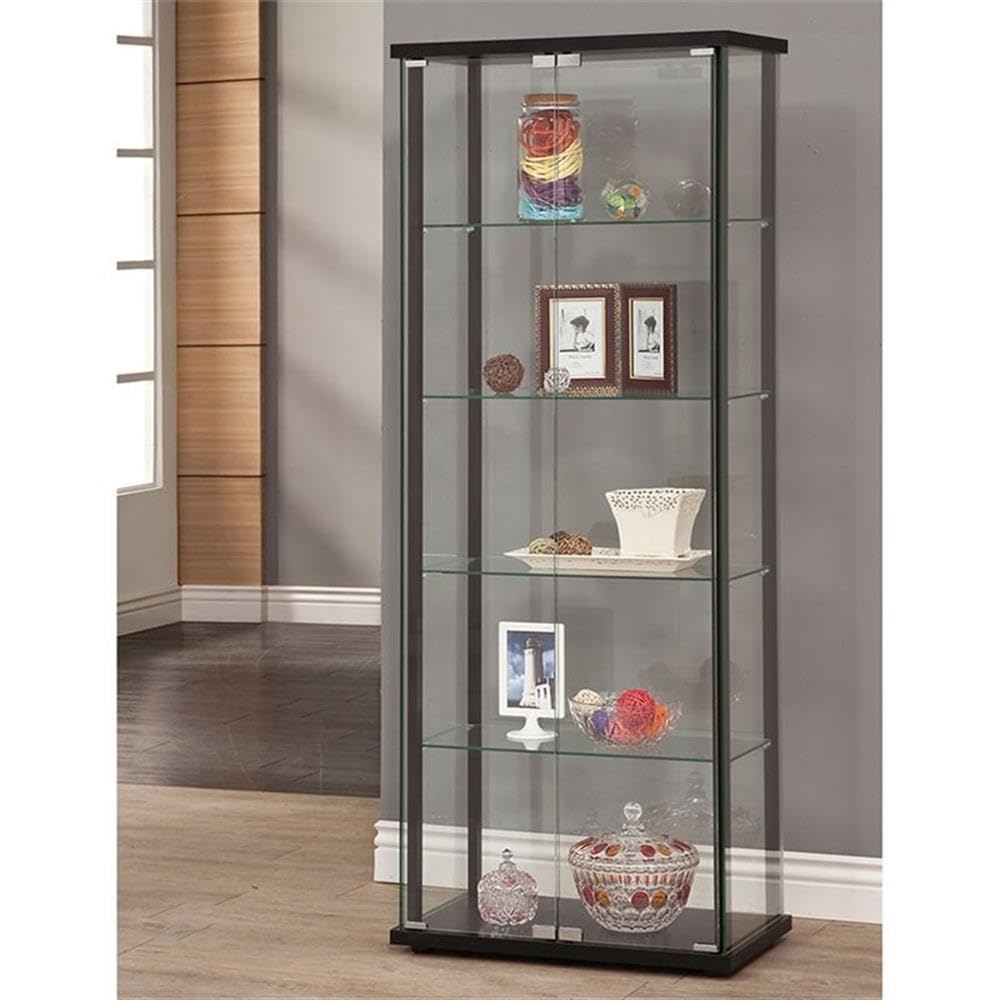 2 Piece Glass Curio Cabinet Set with 4 and 5 Shelves
