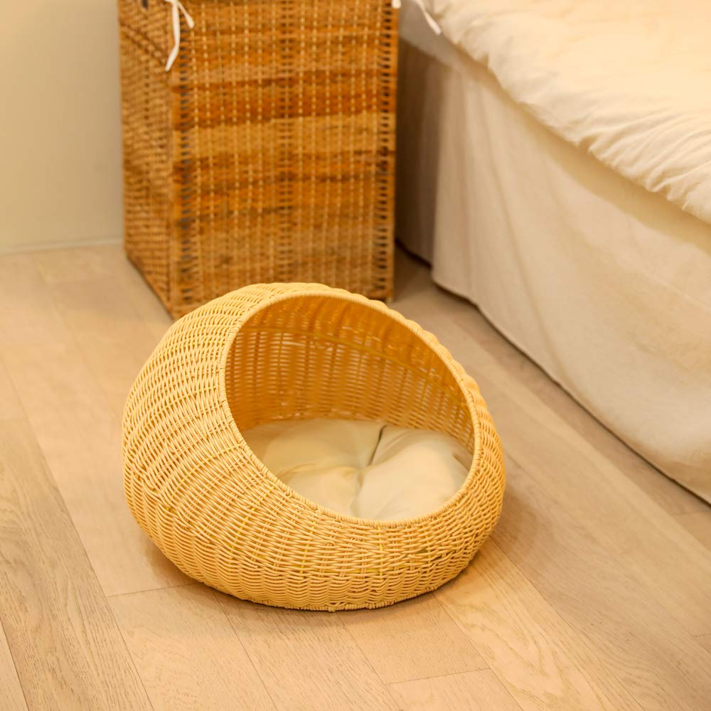 Rattan Round Pet Bed with Cushion