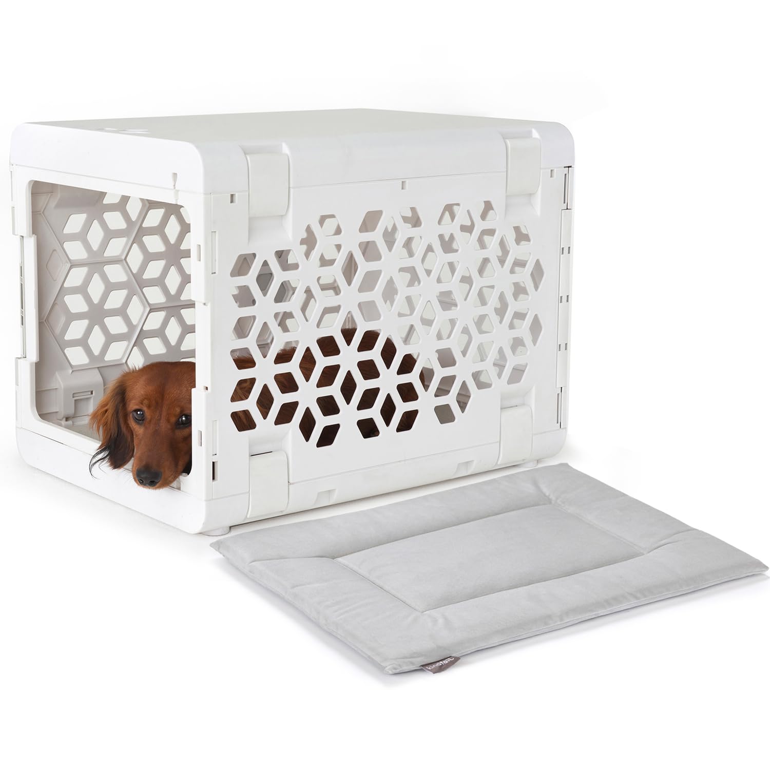 Collapsible Dog Crate with Washable Bed - Small White