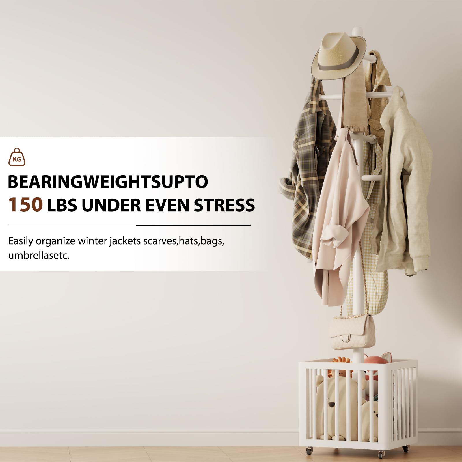 Solid Wood Coat Rack with 10 Hooks