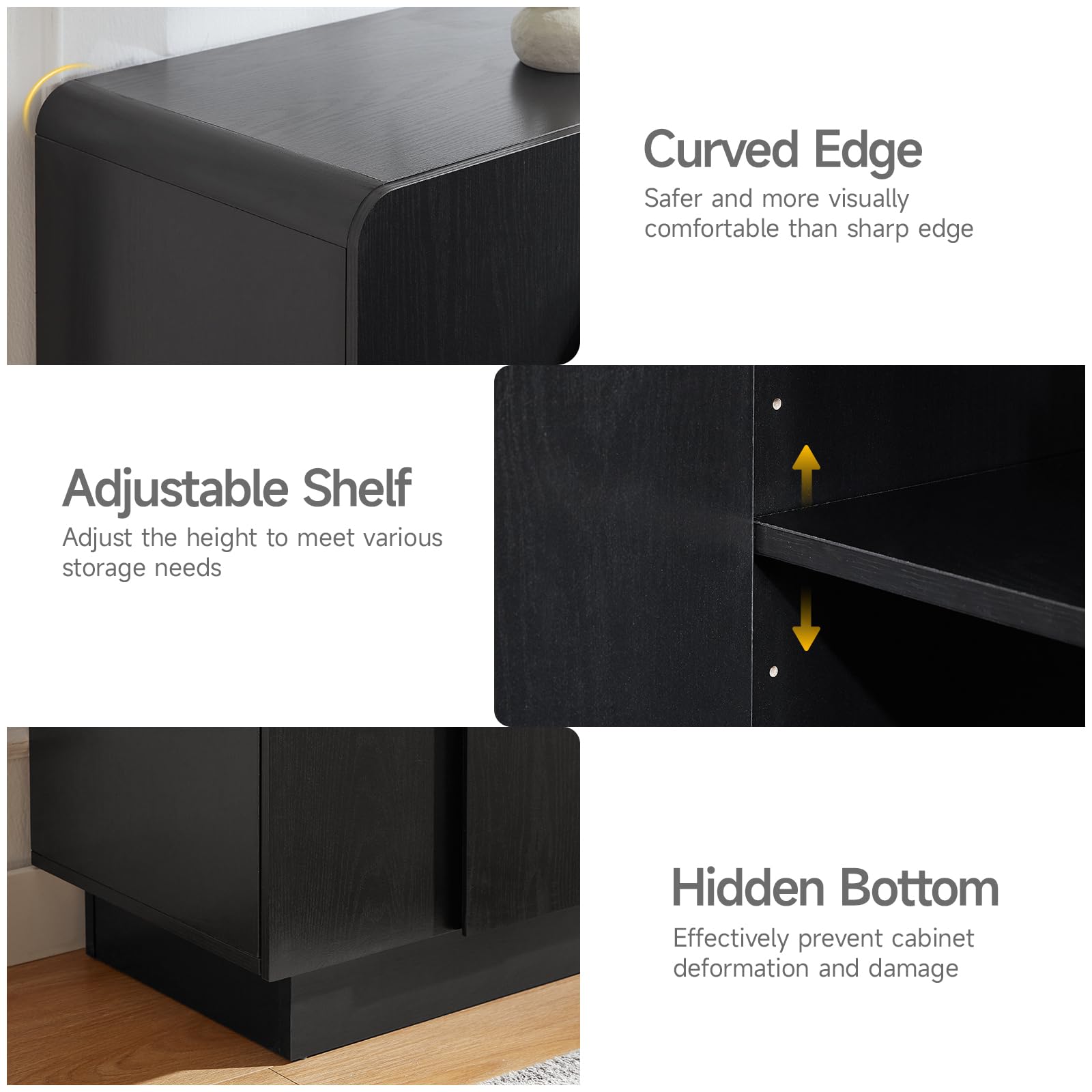 Curved Sideboard Buffet Cabinet with Adjustable Shelves