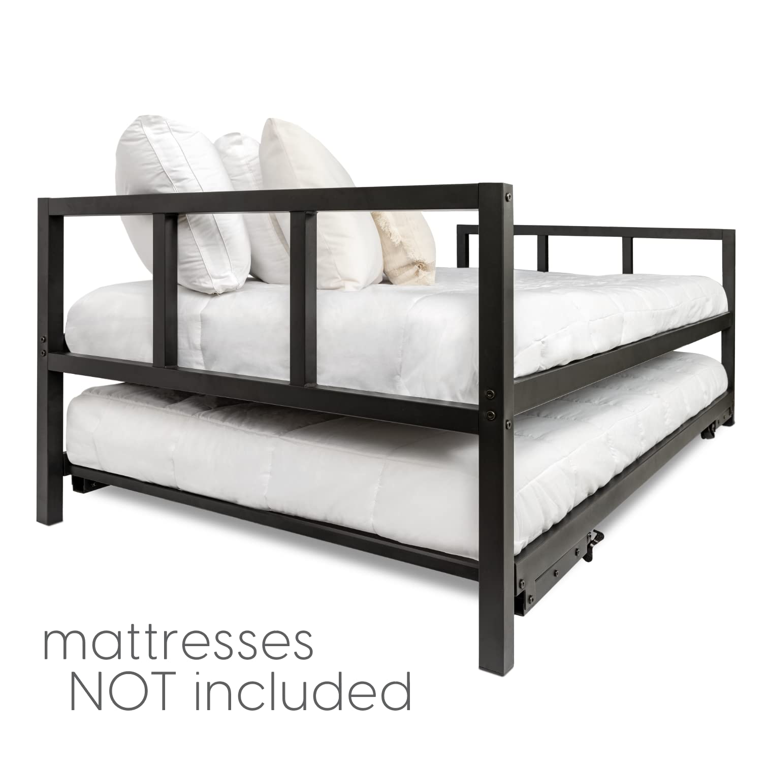 Twin Daybed with Pop-Up Trundle Set - Black Metal Frame