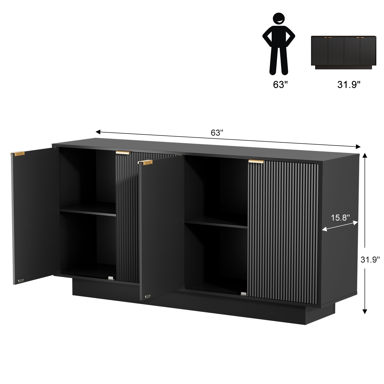 63" Fluted Sideboard Buffet Cabinet with Storage