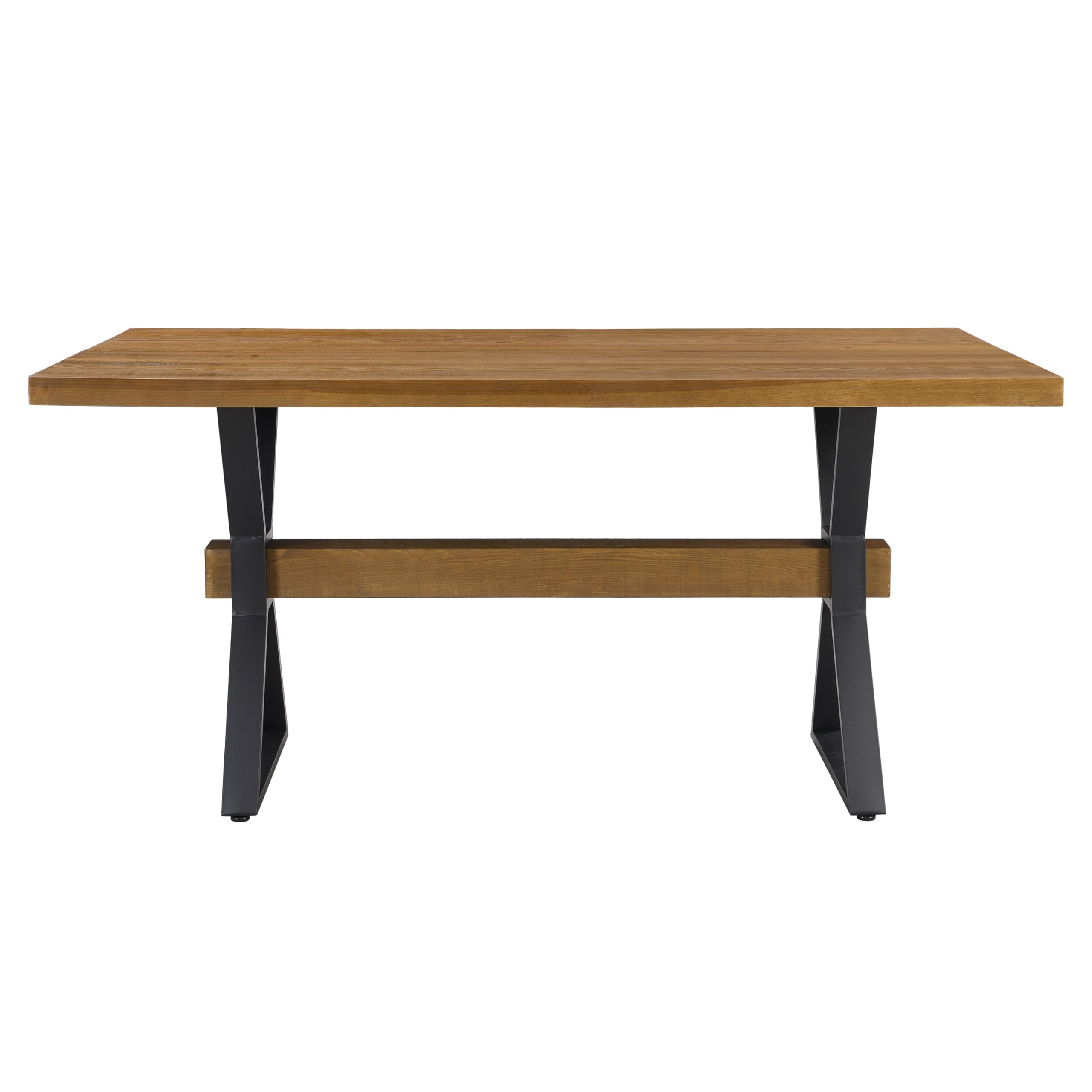 63 Inch Farmhouse Dining Table with X-Shaped Metal Legs