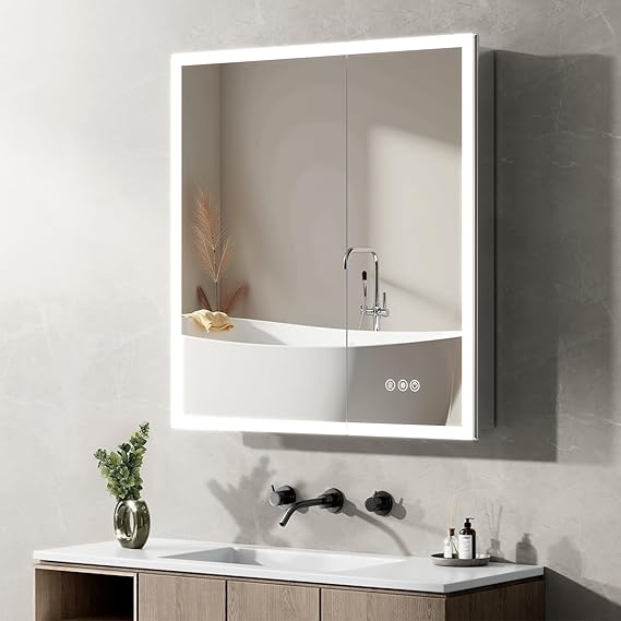 40x32 LED Medicine Cabinet Mirror with Outlet and USB