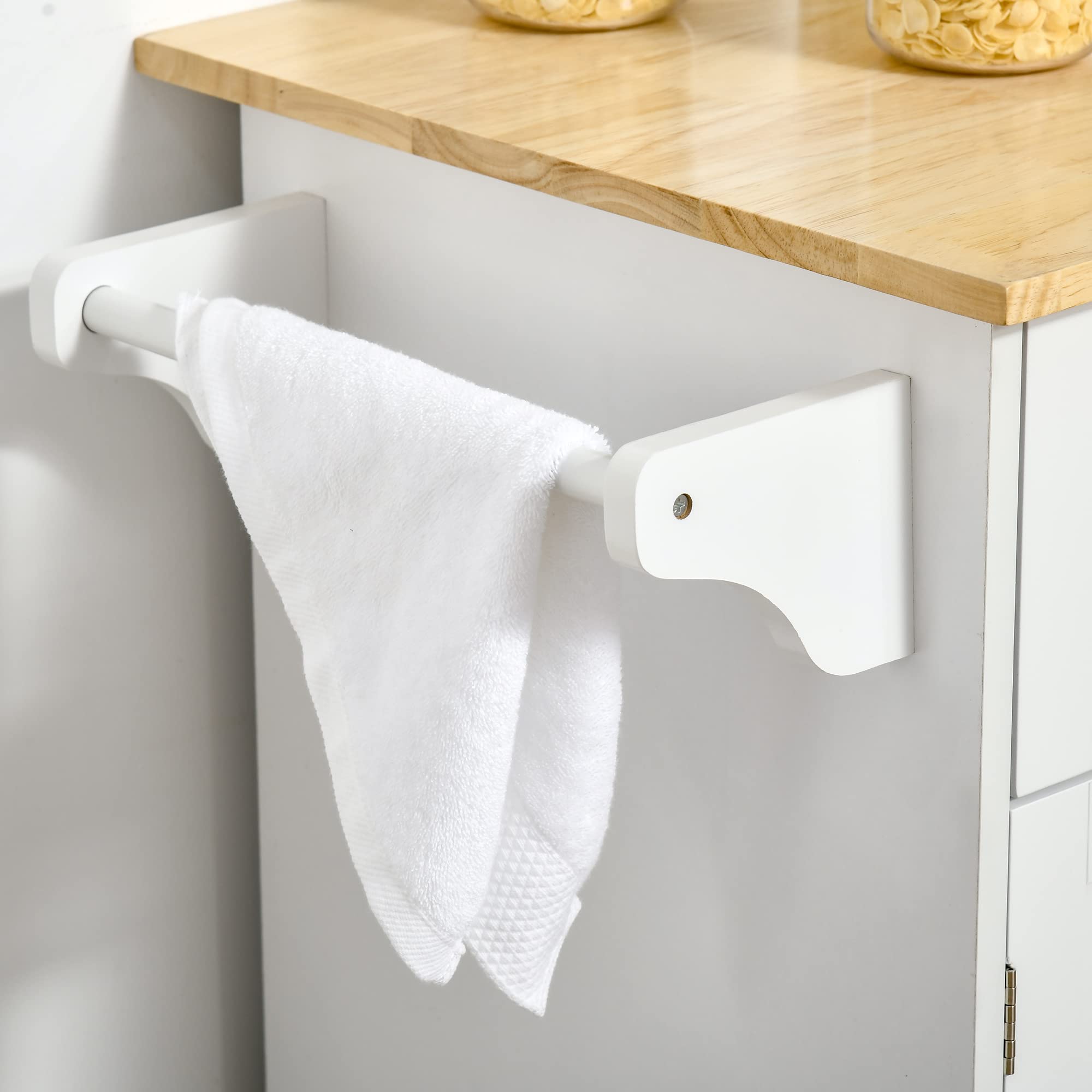 Modern Rolling Kitchen Island with Rubberwood Top